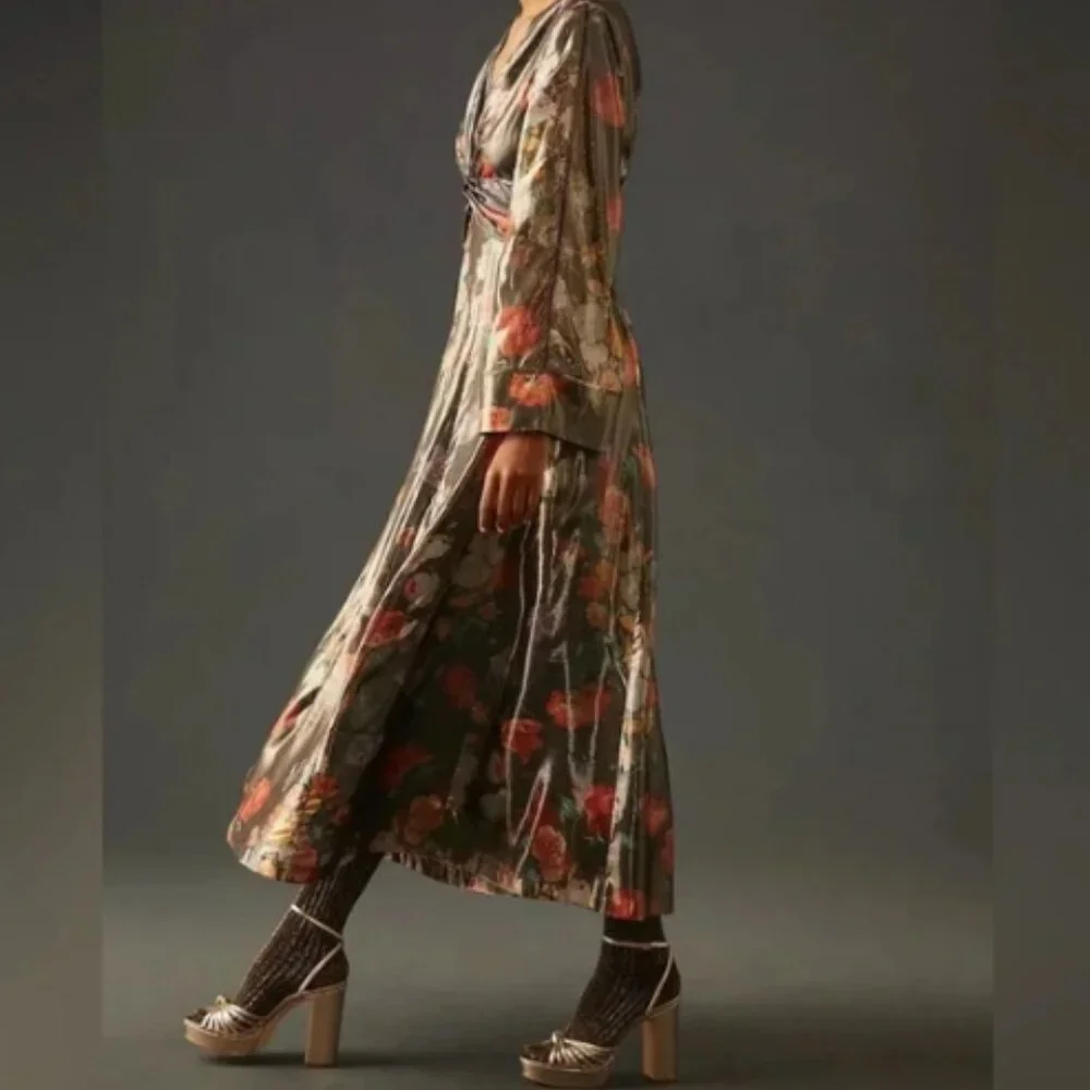 Anthropologie x Caballero Deep-V Maxi Floral Metallic Dress - Picture 4 of 13